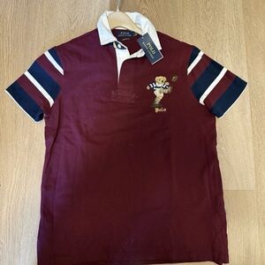Polo by Ralph Lauren Men's Maroon Polo with Bear Motif